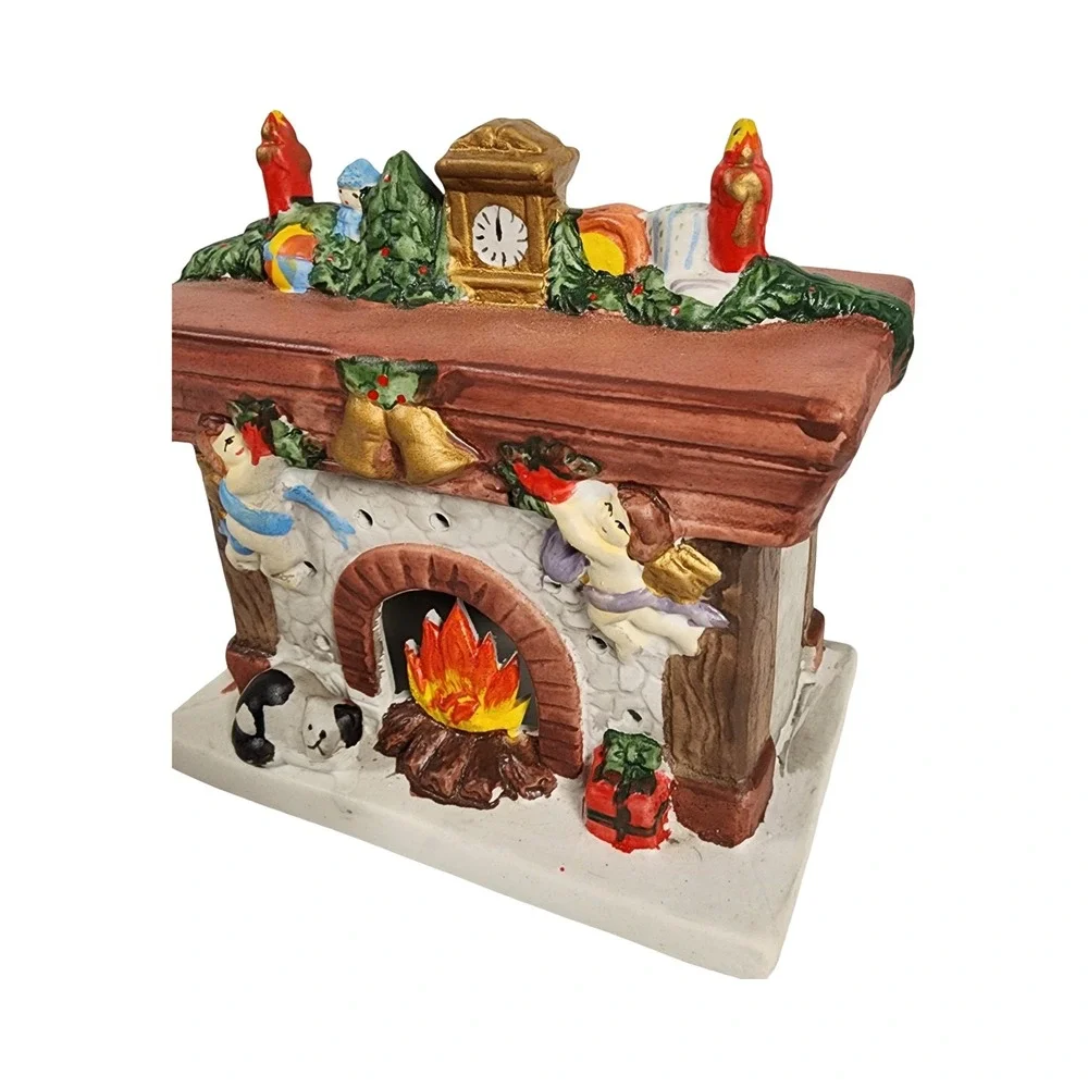Vintage‎ Style Ceramic Christmas Fireplace Tea Light Candle Holder Cherubs Cat